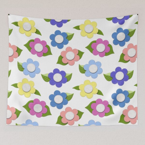 Item preview, Big Cute Felt Style Flowers with Stitching on White designed and sold by CheriesArt.