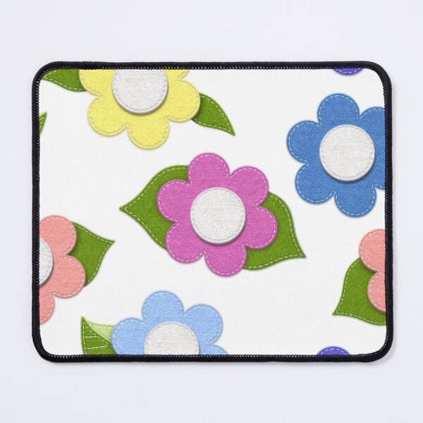 Item preview, Big Cute Felt Style Flowers with Stitching on White designed and sold by CheriesArt.