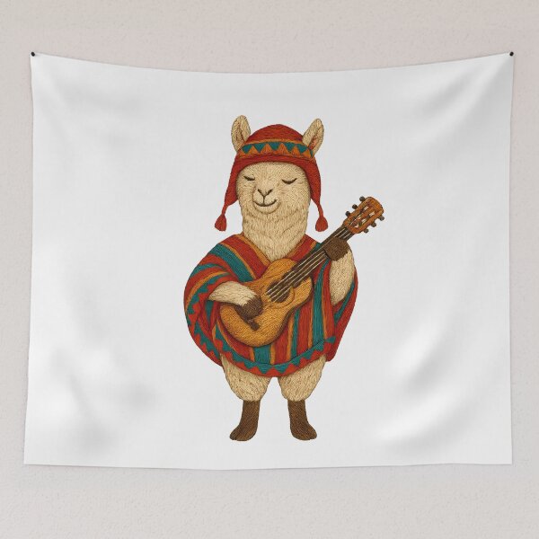 Item preview, Peruvian Llama Musician Embroidered Patch Illustration designed and sold by #Adulting Central.