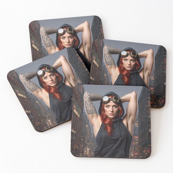 Item preview, Steampunk Girl with her hands behind her head wearing a hoodie on a detailed industrial background designed and sold by Vintage Designs +.