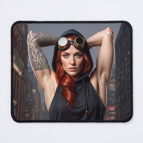 Item preview, Steampunk Girl with her hands behind her head wearing a hoodie on a detailed industrial background designed and sold by Vintage Designs +.