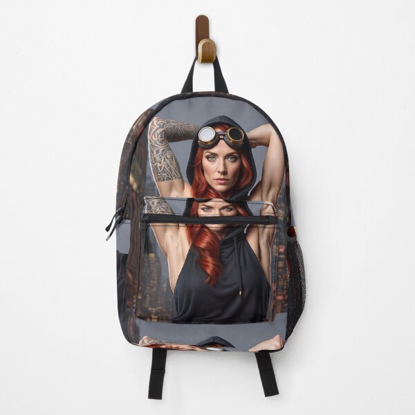 Item preview, Steampunk Girl with her hands behind her head wearing a hoodie on a detailed industrial background designed and sold by Vintage Designs +.