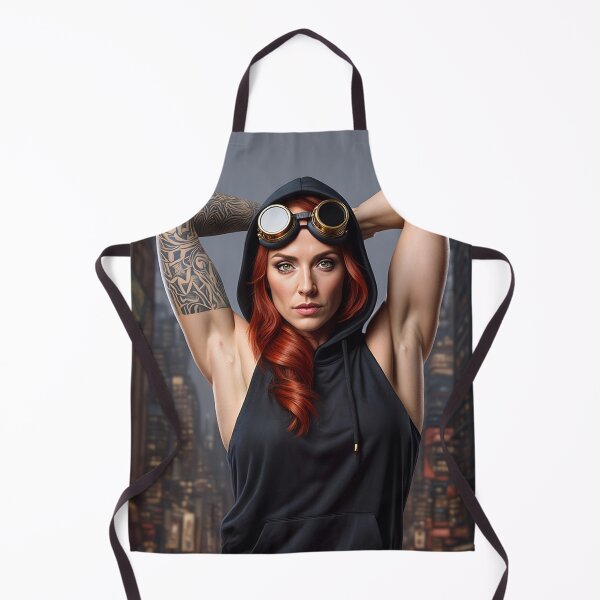 Item preview, Steampunk Girl with her hands behind her head wearing a hoodie on a detailed industrial background designed and sold by Vintage Designs +.