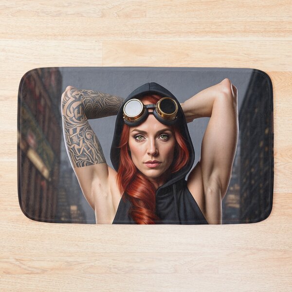 Item preview, Steampunk Girl with her hands behind her head wearing a hoodie on a detailed industrial background designed and sold by Vintage Designs +.