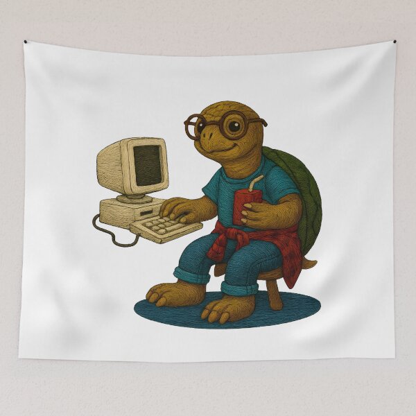 Item preview, Retro Turtle Coder with Juice Box Embroidered Design designed and sold by #Adulting Central.
