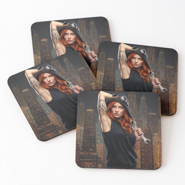 Item preview, Steampunk Girl with her hands behind her head wearing a hoodie on a detailed industrial background designed and sold by Vintage Designs +.