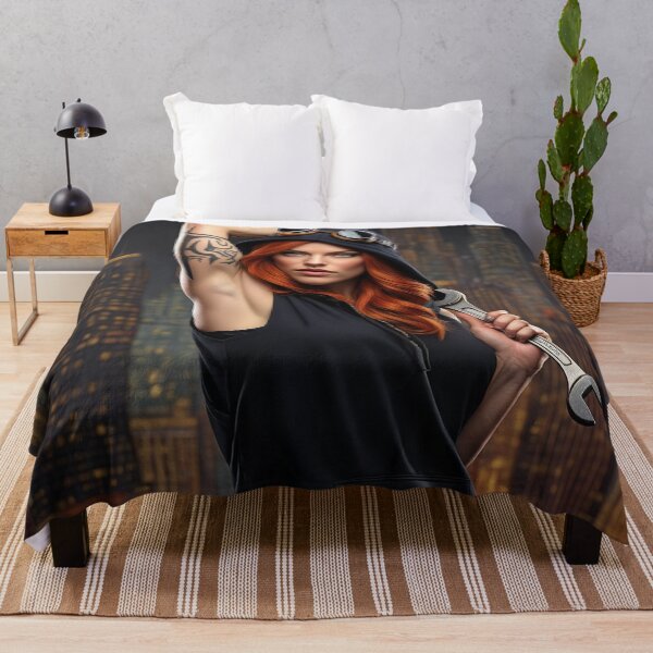 Item preview, Steampunk Girl with her hands behind her head wearing a hoodie on a detailed industrial background designed and sold by Vintage Designs +.