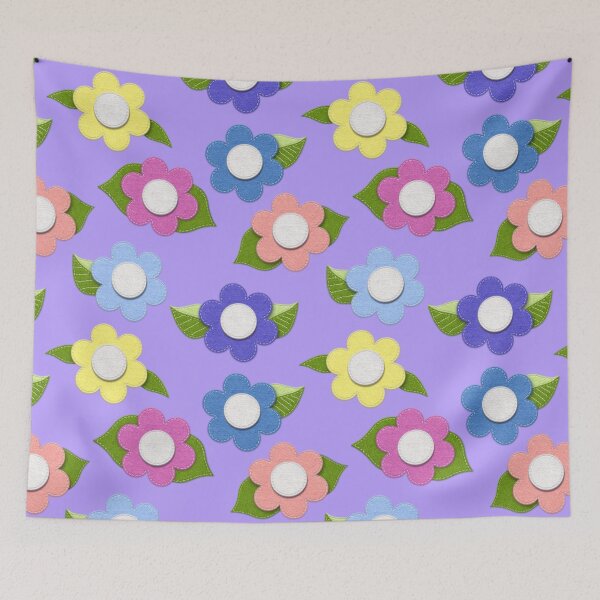 Item preview, Big Cute Felt Style Flowers with Stitching on Lavender Purple designed and sold by CheriesArt.
