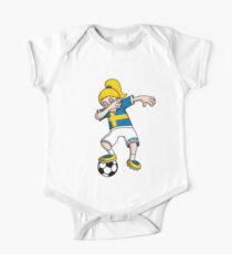 Sweden Football Dabbing Soccer Girl With Soccer Ball And National Flag Jersey Futbol Fan Design One Piece - Short Sleeve