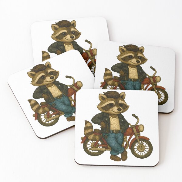 Item preview, Greaser Raccoon with Motorcycle Embroidered Patch Style designed and sold by #Adulting Central.