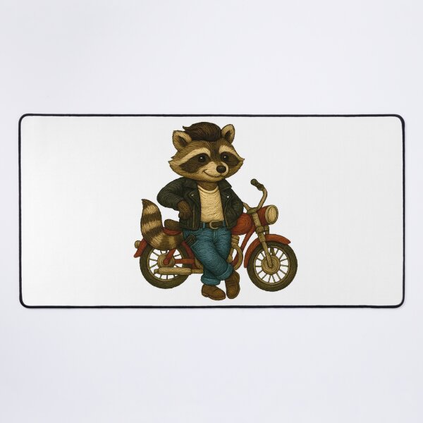 Item preview, Greaser Raccoon with Motorcycle Embroidered Patch Style designed and sold by #Adulting Central.