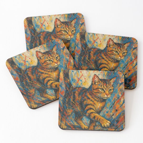 Item preview, Feline Frenzy – Tabby Cat in Abstract Expressionism designed and sold by LesChatsArt.