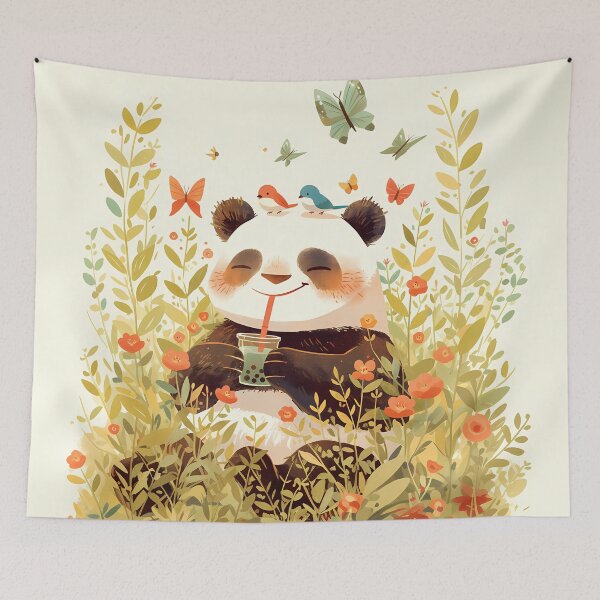 Item preview, Happy Panda drinking boba designed and sold by WoollenLlama.