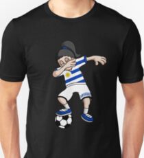 Uruguay Football Dabbing Soccer Girl With Soccer Ball And National Flag Jersey Futbol Fan Design Unisex T-Shirt