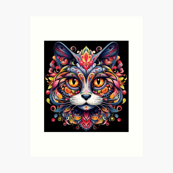 Aperçu de l'œuvre Chat mexicain N2 Design coloré Art populaire amusant Motif ethnique créée et vendue par Erzulika.