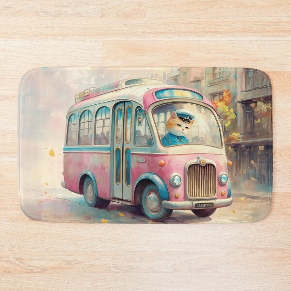Item preview, Vintage Cat Bus Driver – Whimsical Watercolor Illustration designed and sold by KateVil.