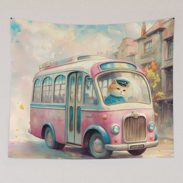 Item preview, Vintage Cat Bus Driver – Whimsical Watercolor Illustration designed and sold by KateVil.