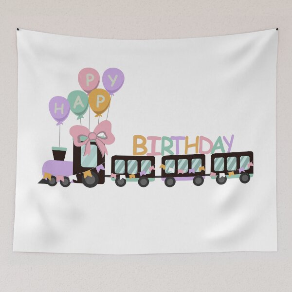 Item preview, Flat Design Illustration with Children's Train and Happy Birthday Balloons designed and sold by AlginaPugachova.
