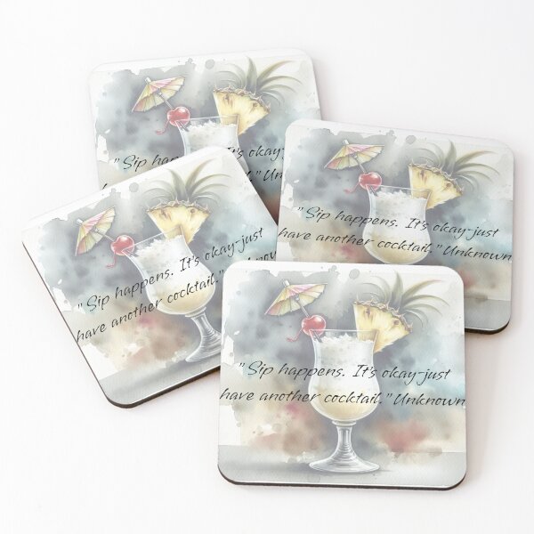 Item preview, "Sip happens. It's okay-just have another cocktail" Pina Colada Digital Art Print designed and sold by Ink and Bloom.