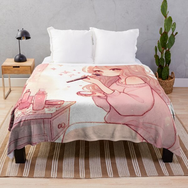 Item preview, Vanity Glow: Anime Girl with Makeup Brush in Pink Room designed and sold by 123Rainbow.