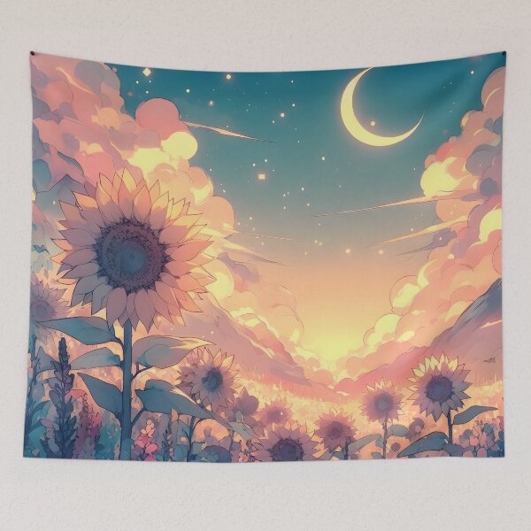 Item preview, Moonlit Blooms: Sunflower Field Under Cosmic Sky designed and sold by 123Rainbow.