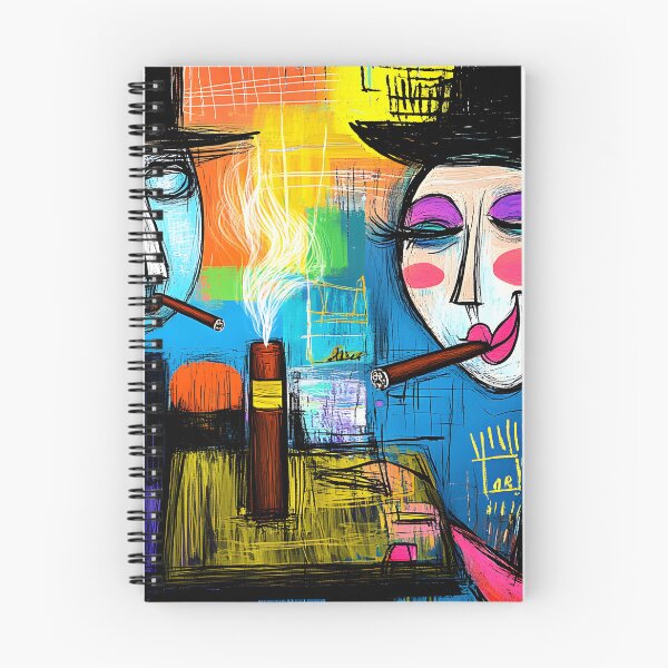 Item preview, Cigar Lounge Comic Vibes: Man and Woman Smoking Cigars - Abstract Geometric Scene with Dynamic Energy designed and sold by OlfactoART Studio.