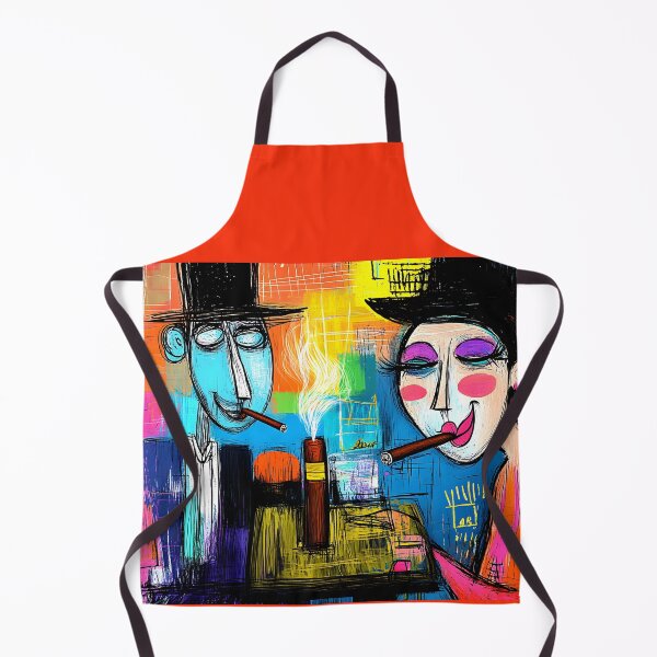 Item preview, Cigar Lounge Comic Vibes: Man and Woman Smoking Cigars - Abstract Geometric Scene with Dynamic Energy designed and sold by OlfactoART Studio.