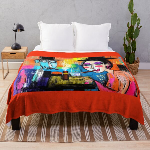 Item preview, Cigar Lounge Comic Vibes: Man and Woman Smoking Cigars - Abstract Geometric Scene with Dynamic Energy designed and sold by OlfactoART Studio.