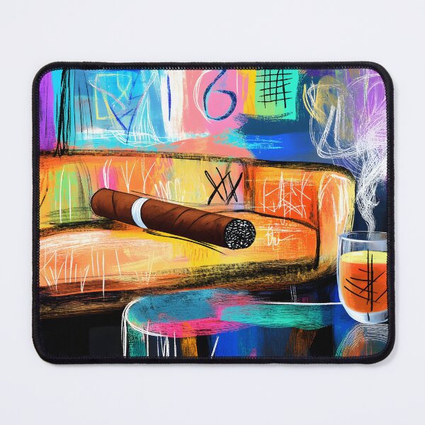 Item preview, Cigar and Whiskey Indulgence - Vibrant Abstract Cigar Lounge with Dynamic Smoke and Bold Colors designed and sold by OlfactoART Studio.