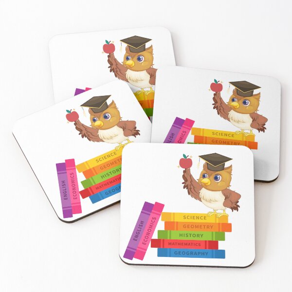 Item preview, Owl with graduation cap holding an apple on colorful books designed and sold by LaUnArt.