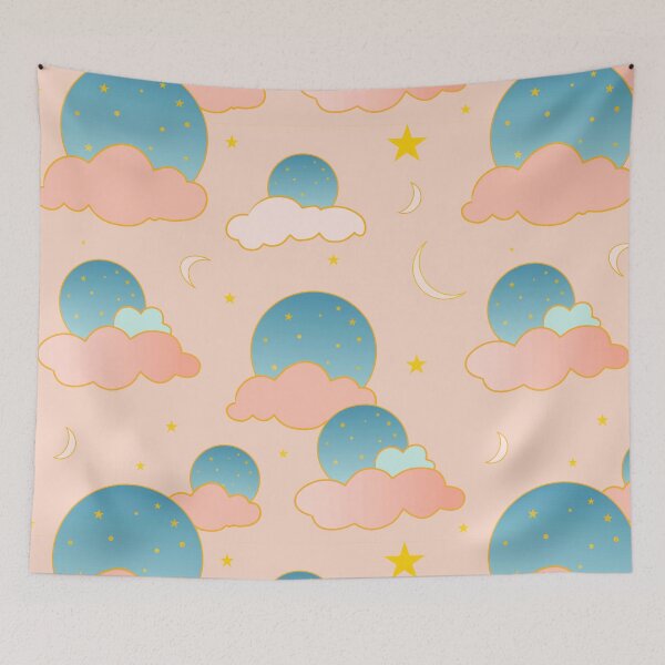 Item preview, Cloud Nine Vibes, Minimalist Soft Colors Aesthetic, Floating Dreams Wall Art, Peachy Cosmic Kawaii Night Sky  designed and sold by Kintsugi99.