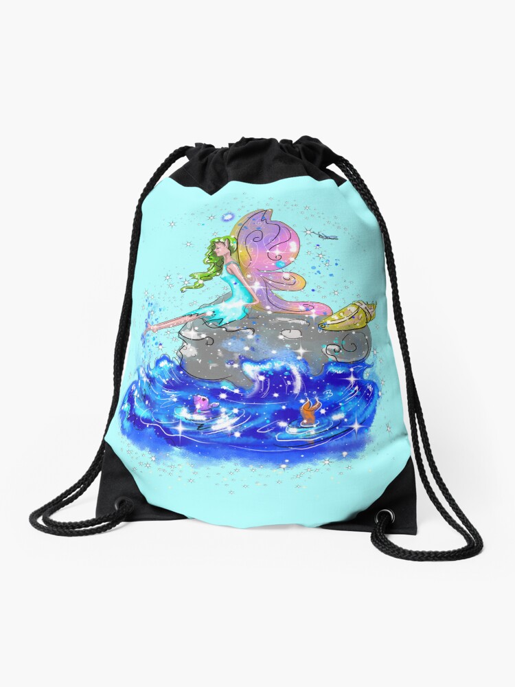 Thumbnail 1 of 3, Drawstring Bag, Blue Sea Mist The Seaside Fairy™ designed and sold by TeelieTurner.