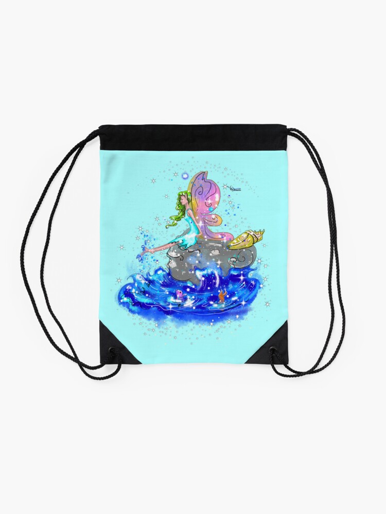 Thumbnail 2 of 3, Drawstring Bag, Blue Sea Mist The Seaside Fairy™ designed and sold by TeelieTurner.