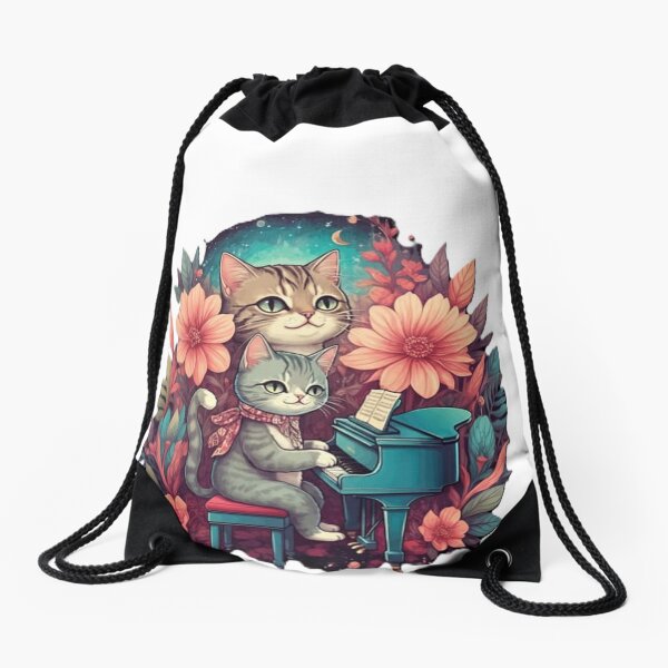 Aperçu de l'œuvre Autocollant chat musical Chats en fleurs, maman chat créée et vendue par King Of Designs.