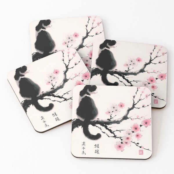 Item preview, Cherry Blossom Cat Japanese Art Ink Painting Kitten Lover designed and sold by Kimberley King Art  King Art.