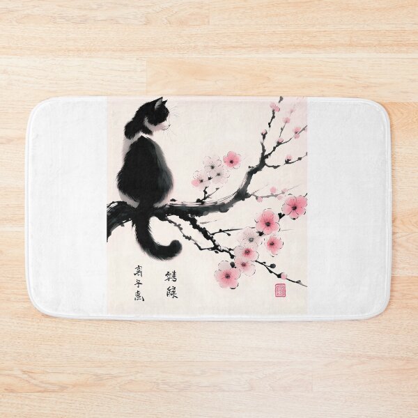 Item preview, Cherry Blossom Cat Japanese Art Ink Painting Kitten Lover designed and sold by Kimberley King Art  King Art.