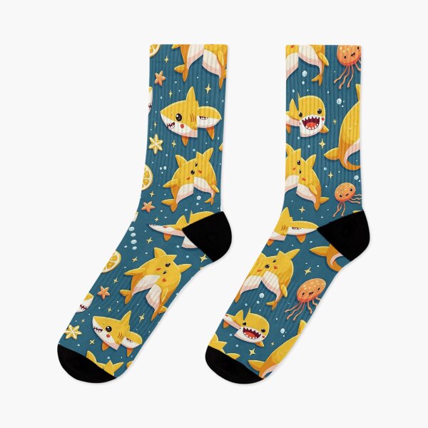 Artikelvorschau, Niedliches gelbes Hai- und Quallen-Ozeanmuster – Lustiges Kawaii-Unterwasserdesign entworfen und verkauft von InsightA.