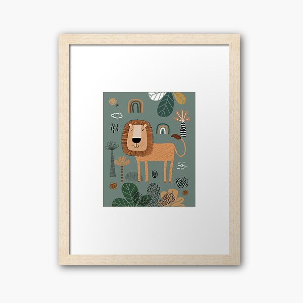 Aperçu de l'œuvre Impression lion, décoration murale pour chambre d'enfant, imprimés safari pour chambre d'enfant, décoration vert sauge, illustrations animalières par Synplus créée et vendue par synplus.
