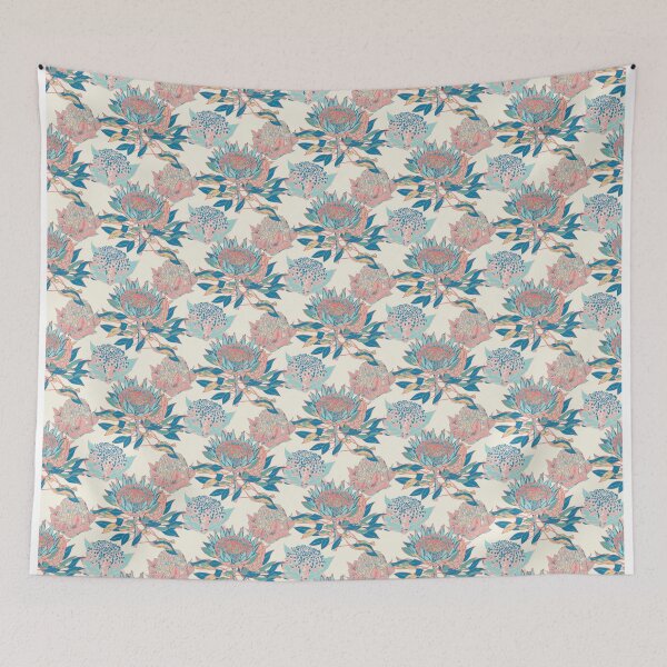 Item preview, Protea Waratah Australian flora pattern pink blue green red designed and sold by blueidesign.