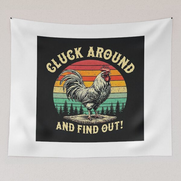 Item preview, Cluck Around and Find Out Retro Art, Vintage Style Rooster Art, Funny Farmhouse Chicken Print, Rustic Home Kitchen designed and sold by fenrirwulf68.