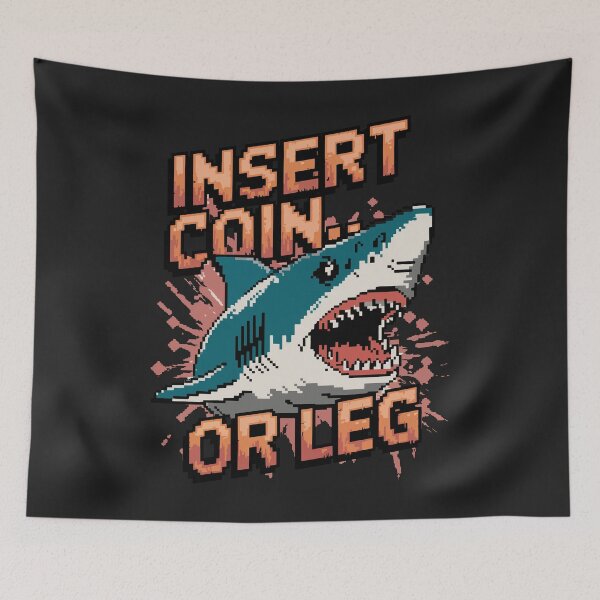 Item preview, Insert Coin or Leg – Retro Arcade Shark Attack Pixel Art designed and sold by NaturePixel.