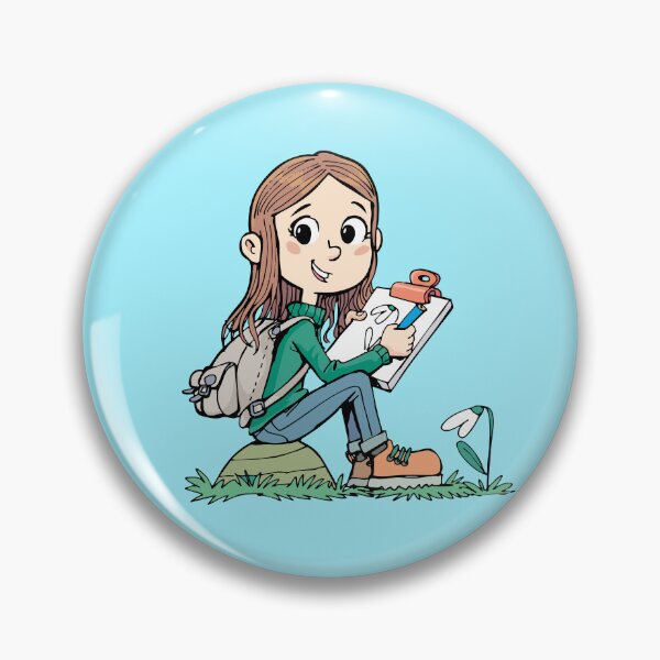 Item preview, girl on a mountain hike sits on a rock and draws a flower designed and sold by duxpavlic.