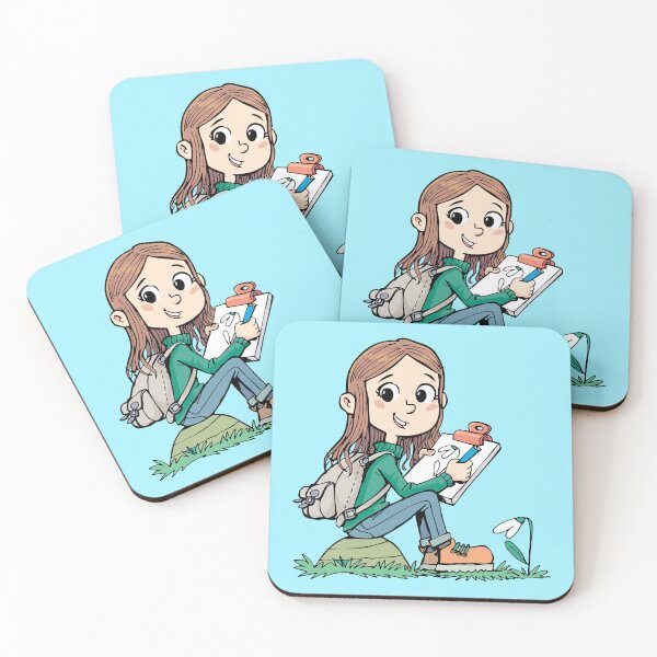 Item preview, girl on a mountain hike sits on a rock and draws a flower designed and sold by duxpavlic.