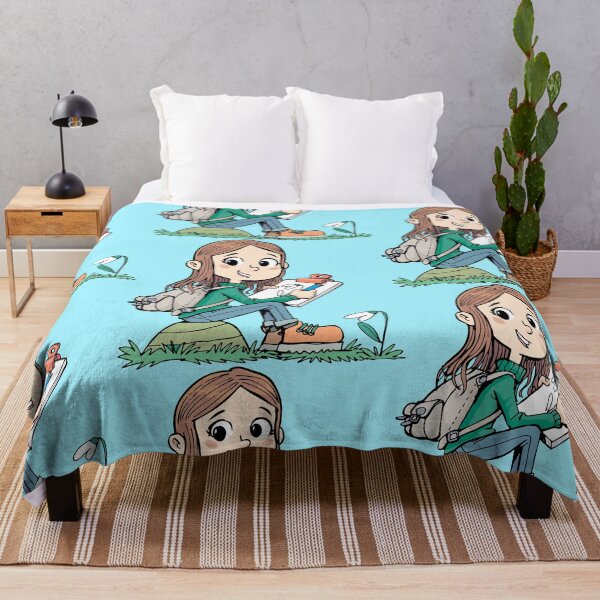 Item preview, girl on a mountain hike sits on a rock and draws a flower designed and sold by duxpavlic.