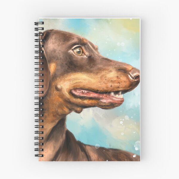 Item preview, Painting of a Brown Dachshund Dog Looking to the Right on Blue Cloudy background designed and sold by ibadishi.