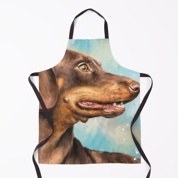 Item preview, Painting of a Brown Dachshund Dog Looking to the Right on Blue Cloudy background designed and sold by ibadishi.