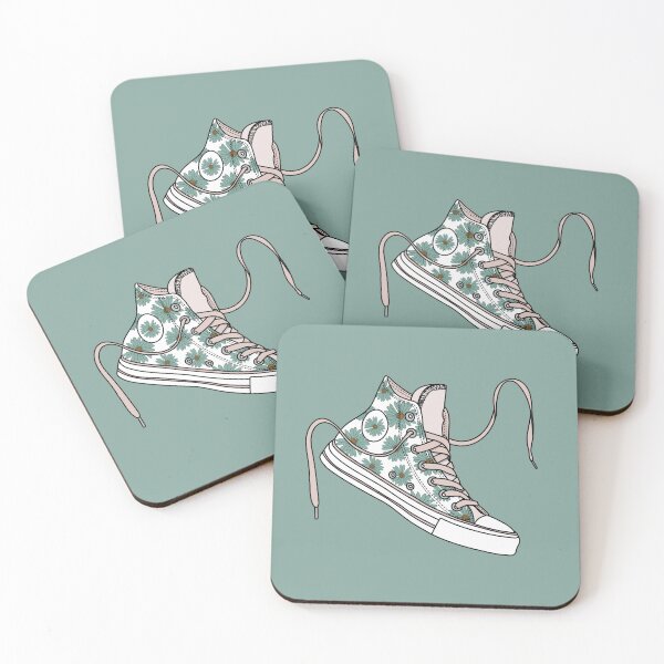 Item preview, Daisy flower pattern cream & green high tops designed and sold by MickeyEdwards.
