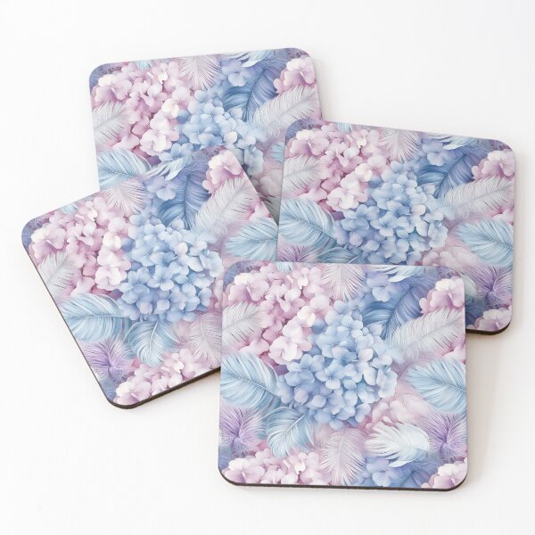 Item preview, Pastel Hydrangeas and Feathers – Dreamy Floral Digital Art Pattern designed and sold by The Art Morpher.