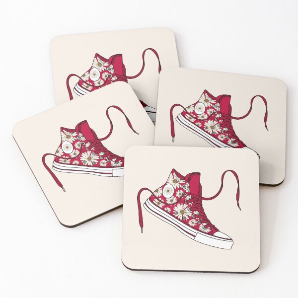 Item preview, Daisy flower pattern red & cream high tops designed and sold by MickeyEdwards.