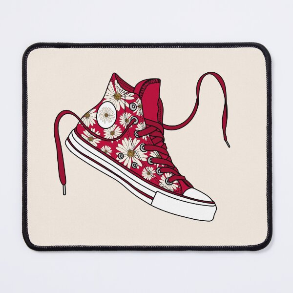 Item preview, Daisy flower pattern red & cream high tops designed and sold by MickeyEdwards.